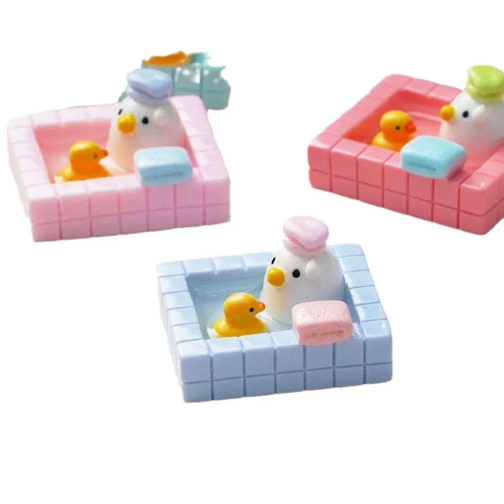Kawaii Bathing Duck Figurines Cartoon Duck Soak In Hot Springs Resin Miniatures Micro-landscape Decorations