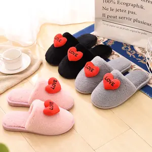 Women Indoor Warm Home Slippers Bedroom Cute Heart Pattern Non-slip Soft Comfort Plush House Slippers Shoes Autumn Winter