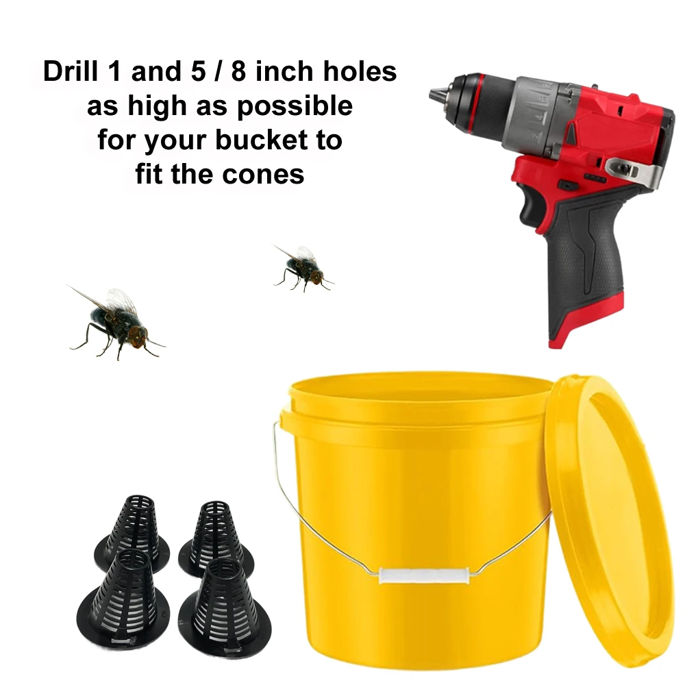Portable 4-Pack Escape-Proof Insect Trap Accessory with Funnel Hole Saw Fly Bucket Trap Cones