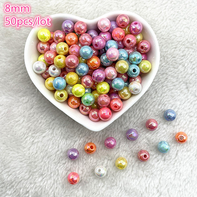 6mm--10mm Color Mixing Round Charms Acrylic Beads Loose Spacer Beads for Jewelry Makeing DIY Handmade Bracelet Accessories