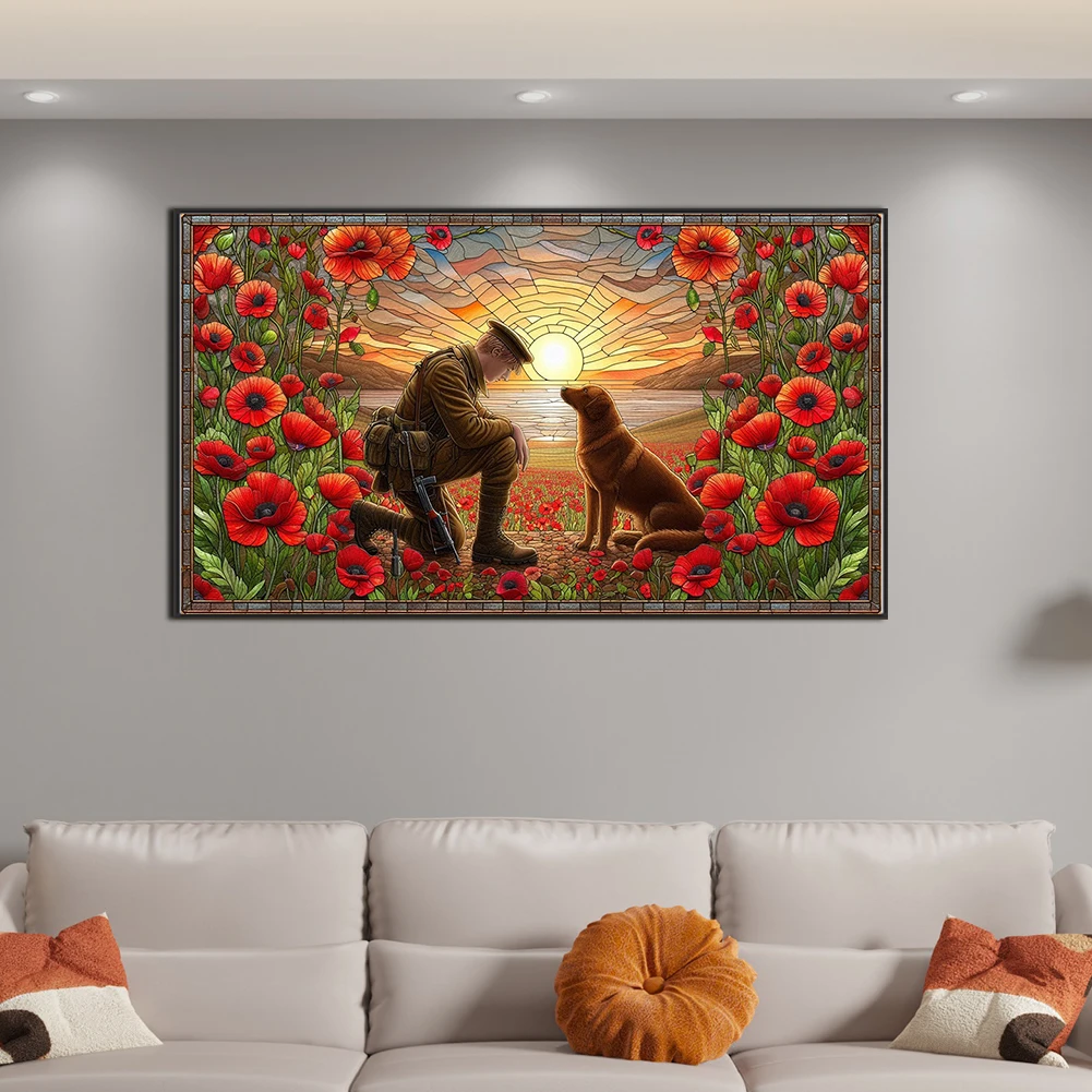 5D DIY Full Round Drill Stained Glass Diamond Painting Warrior War Dog ...