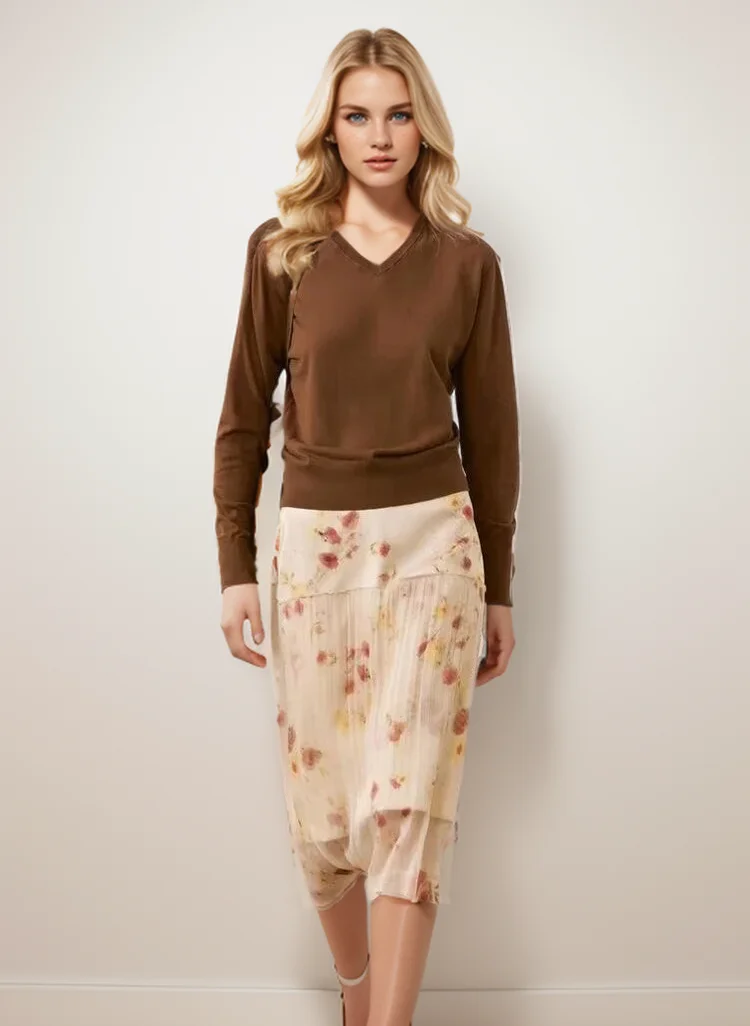 

Женская длинная юбка средней длины, повседневная Прозрачная Юбка во французском стиле с цветочным принтом, весна-лето 2024