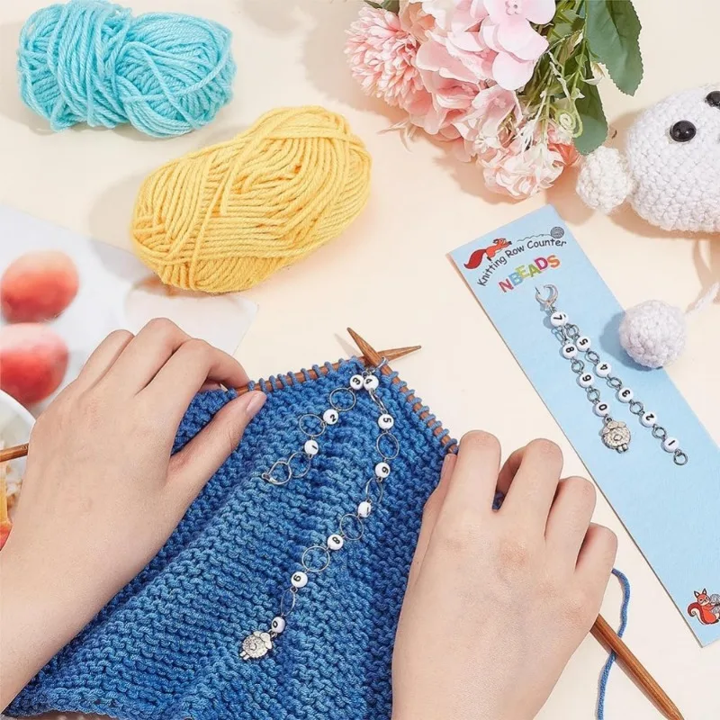 2 Pcs 2 Styles Sheep Charm Knitting Row Counter Chains 0~9 Number Stitch Markers Acrylic Beads Crochet Stitch Marker Charms crochet stitch markers