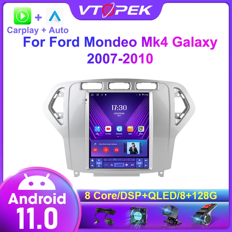 

Vtopek Android 11 Carplay автомобильный DVD для Ford Mondeo Mk4 Galaxy A/C 2007-2010 Автомобильный плеер GPS дисплей экран монитор головное устройство