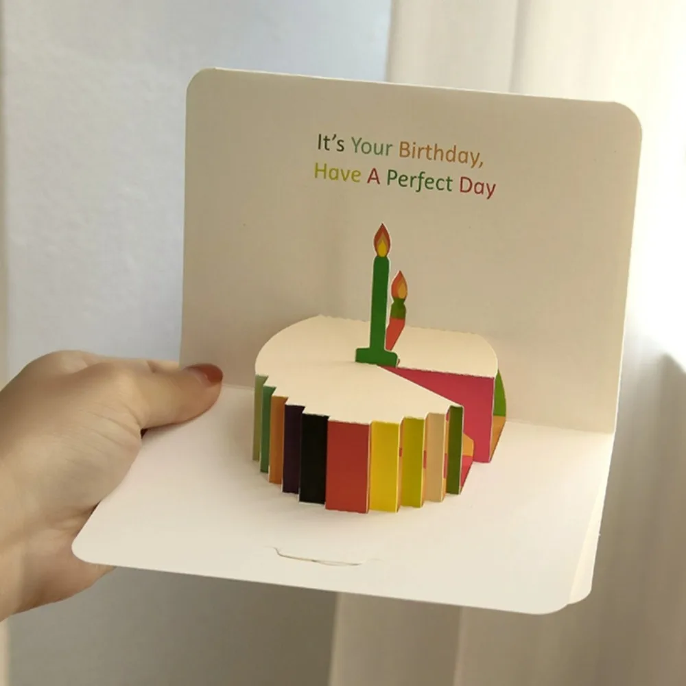 3D Musical Birthday Cake Card LED Light Pop-Up Greeting Cards with Envelope for All Occasion Girl Kid Wife Postcards greeting cards