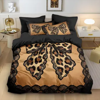 3pcs Leopard Print Butterfly Print Coreless Duvet Cover Set, Multi Size Bedding Decoration, Machine Washable 1