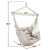Beige Hammock Chair Swing Hanging Rope Net Chair Porch Patio with 2 Cushions 2