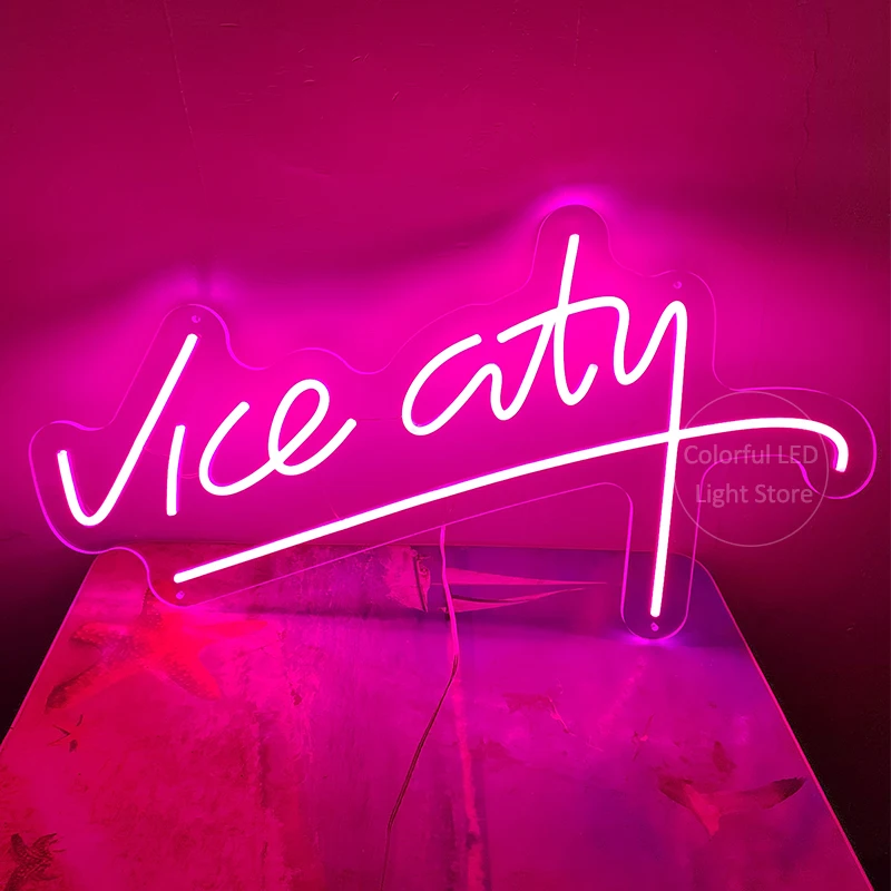 

Custom Neon Sign Vice City Gamer Gifts Art Wall Decoration Bar Rave Party Apartment Bedroom Home Decor Pink LED Neon Light Signs