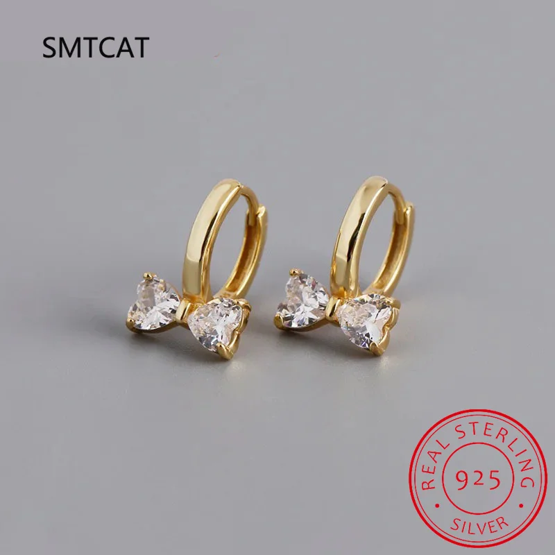 Hoop Earring 925 Sterling Silver Cute Bow Zircon Ear Buckle hoop earrings silver earrings silver hoop earrings