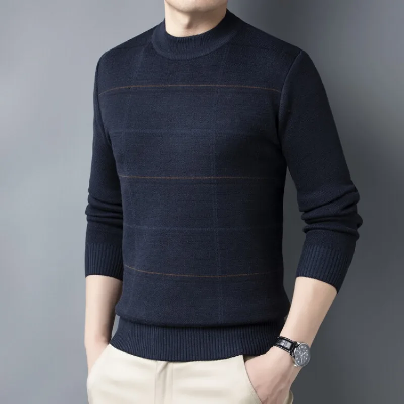 Fall and Winter New Men's Striped Printed Round Neck Sweater Fashion Casual Daily Versatile Pullover Knit Sweater