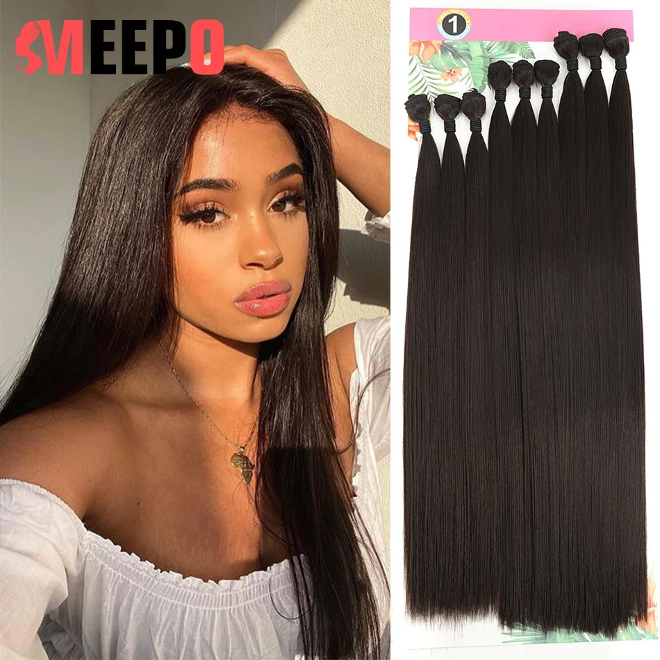 Meepo Synthetic Bone Straight Hair Bundles 9Pcs/set 300g Yaki Straight Synthetic Hair Extensions for Black Women Full To End