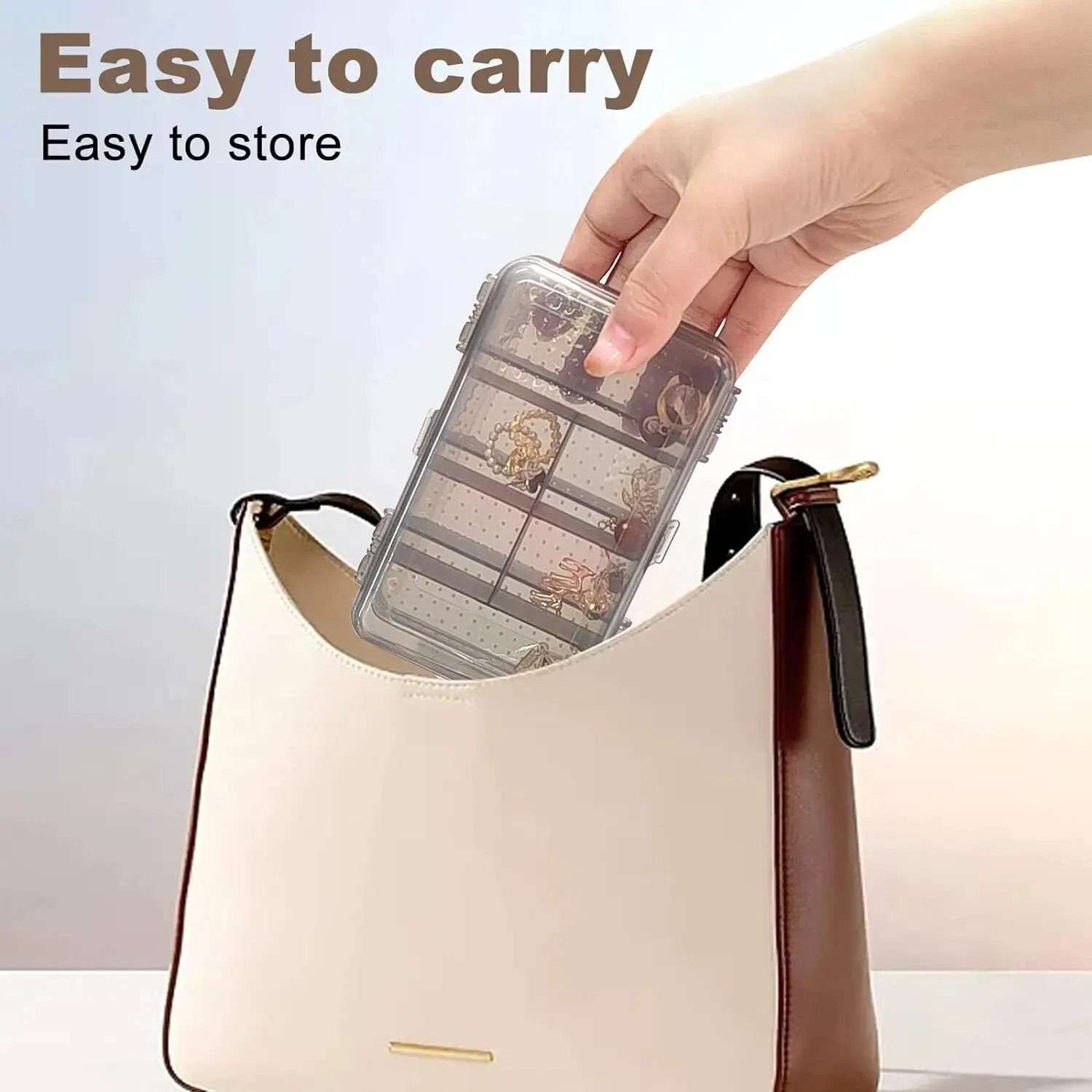 Double Jewelry Organizer Plastic Compartment Jewelry Organizer Small Box Square Carrying Storage Transparent 6