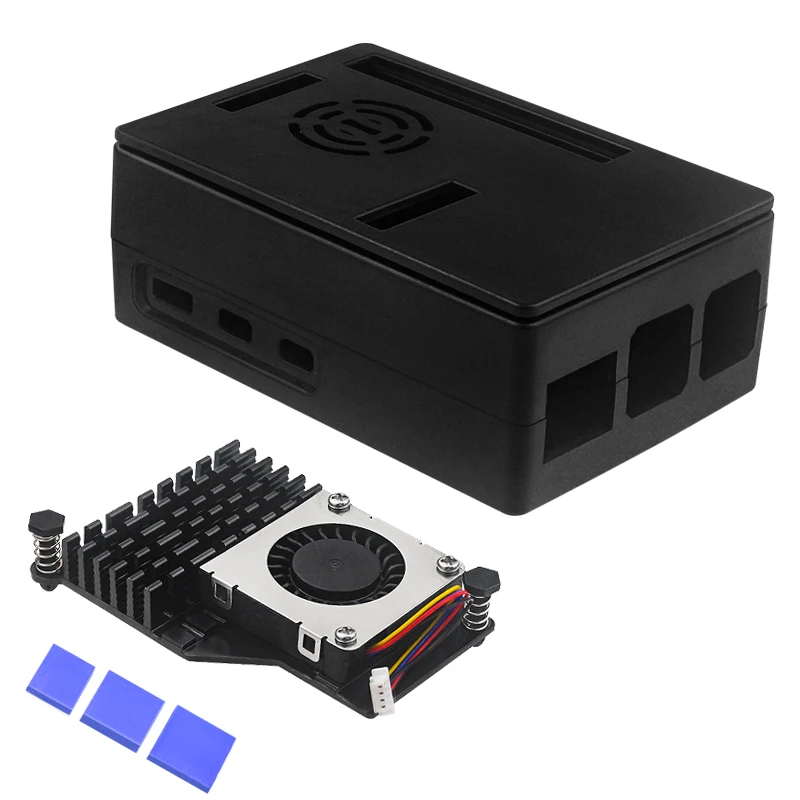 Sleek Black & Silver Raspberry Pi 5 ABS Case with Optional Cooling Fan & Screen Support