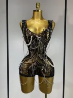 Women Pin Sparkly Crystal Cut Out Sexy Stretch Bodysuit Women Nightclub DJ Clothing Stage Singer Dancer Performance Costume