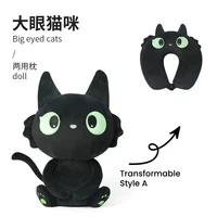 2025 New Cartoon Black Cat Series Neck Pillow with Hood Set Office Neck Pillow Transformable Travel Pillow Lunch Break Pillow 1