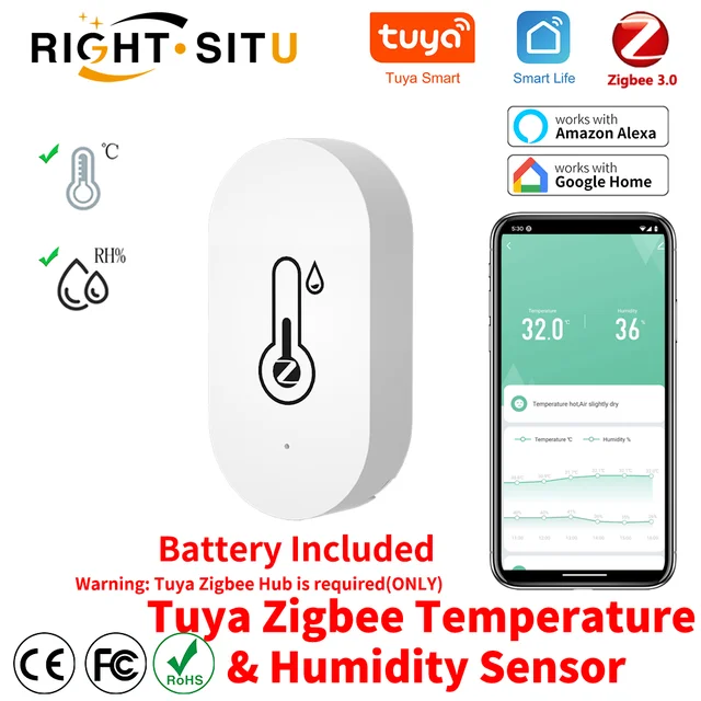 Tuya ZigBee Temperature Humidity Sensor Smart Home Detector APP Real Time  Monitor Works With Alexa Google Zigbee Hub Required - AliExpress