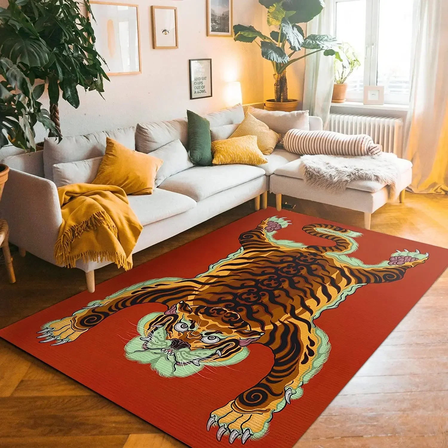Large Area Abstract Tiger Decorate Living Room Carpet Coffee