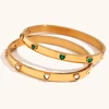 La.Muses Sweet Romantic Green Clear Heart Zircon Can Be Opened Premium 18K Gold Plated Stainless Steel Bangles For Women Jewelry 2