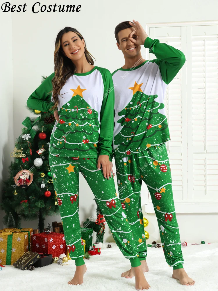 Matching Pajamas for Couples Long Sleeves Print Pajamas Women Men Sets Christmas Clothing Green Red Stript Homewear Suit