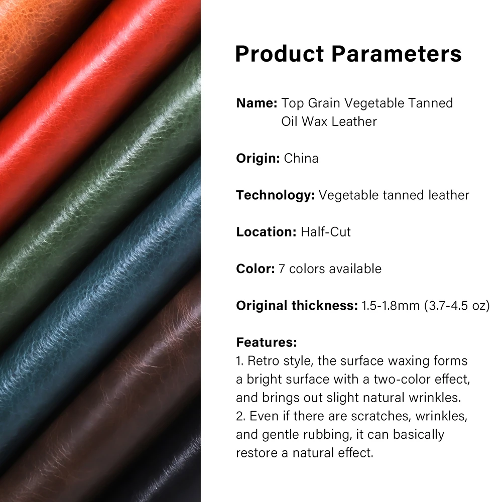 WUTA 오일 왁스 처리 된 식물성 태닝 가죽 탑 그레인  소 가죽 시트 DIY Leathercraft Pre-Cut 1-5 Sq.ft 불규칙