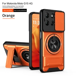 Magnetic Fold Holder Military Armor Case with Camera Protection and Magsafe Compatibility for Motorola Moto G17 (SJia - Orange)