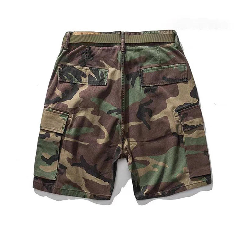 Trendy Brand Camouflage Cargo Shorts Men's Summer American Belt Multi-Flap Pocket Pants Mid-Pants Loose Casual Trousers 5
