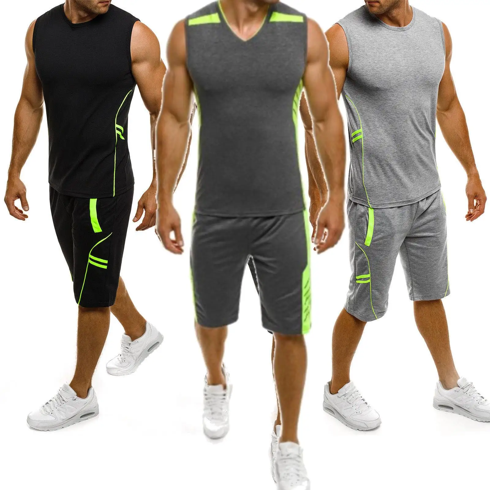 Men Sleeveless Slim Gym Tank Tops Suit Summer Muscle Bodybuilding Fitness Tee Shirt Sportwear Sets Mens Vest Shorts Outfits incerun 2023 korean style mens sets sleeveless tank tops shorts handsome men s fashion