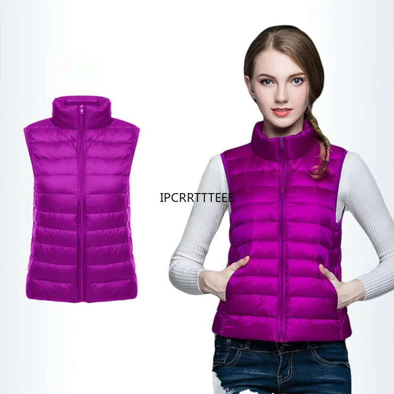 New Ultra Thin Down Jacket Light Warm Waistcoat Female Sleeveless Cropped Puffer Jacket Vest Woman - 5