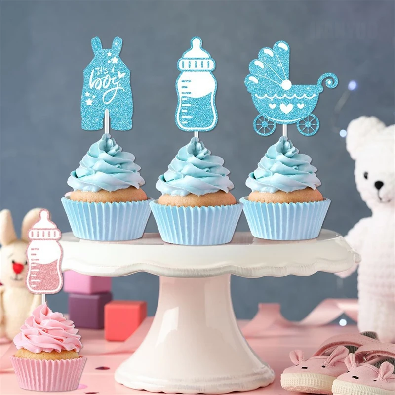 12/24pcs Boy or Girl Cupcake Toppers Food Dessert Cake Picks Gender Reveal Party Decor Supplies Pink Blue Baby Shower Gifts Party Decorations Birthday Party Supplies Cake Topper Cake Decorations Cake Toppers Cupcake Supplies
