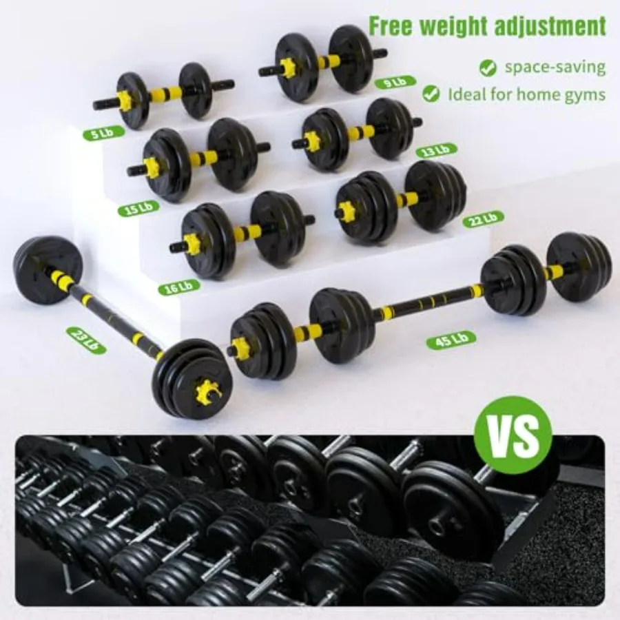 Adjustable Dumbbell Set, 44 lb Free Weight Dumbbell Barbell Set with Connectors, Converts to Barbell, for Home Gym Exercise, Wom