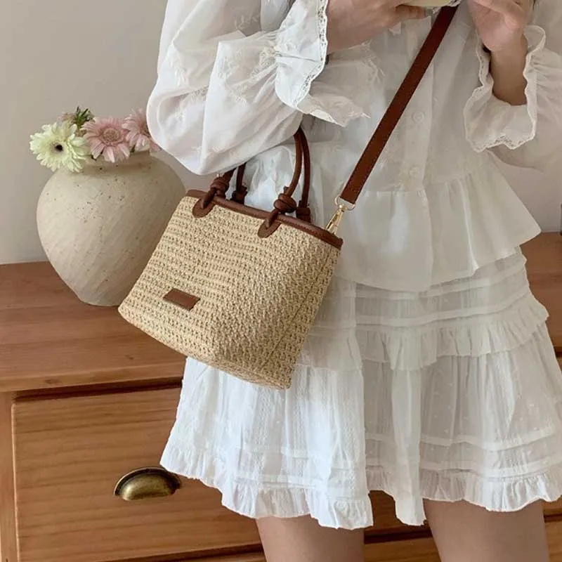 Straw Shoulder Bag Retro Design Ladies 2