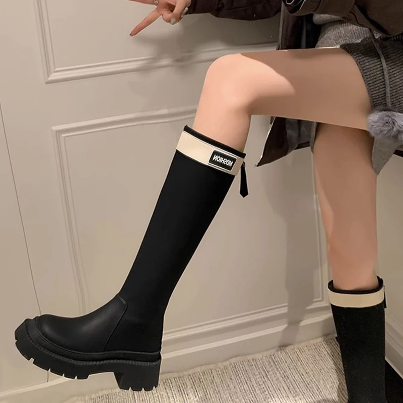 

Women's Fashion Trend High Fashion Boots Rider Boots Long Slender Straight Leather Boots Back Zipper High Boots Size 35-40