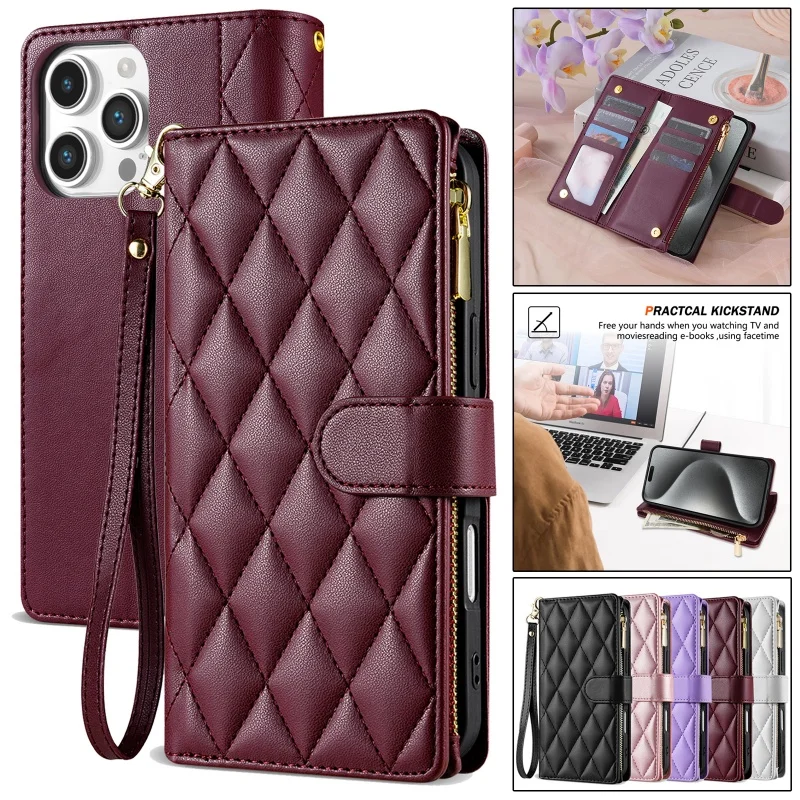 Compact Fragrance Leather Wallet Phone Case with Card Slots and Strap Cover