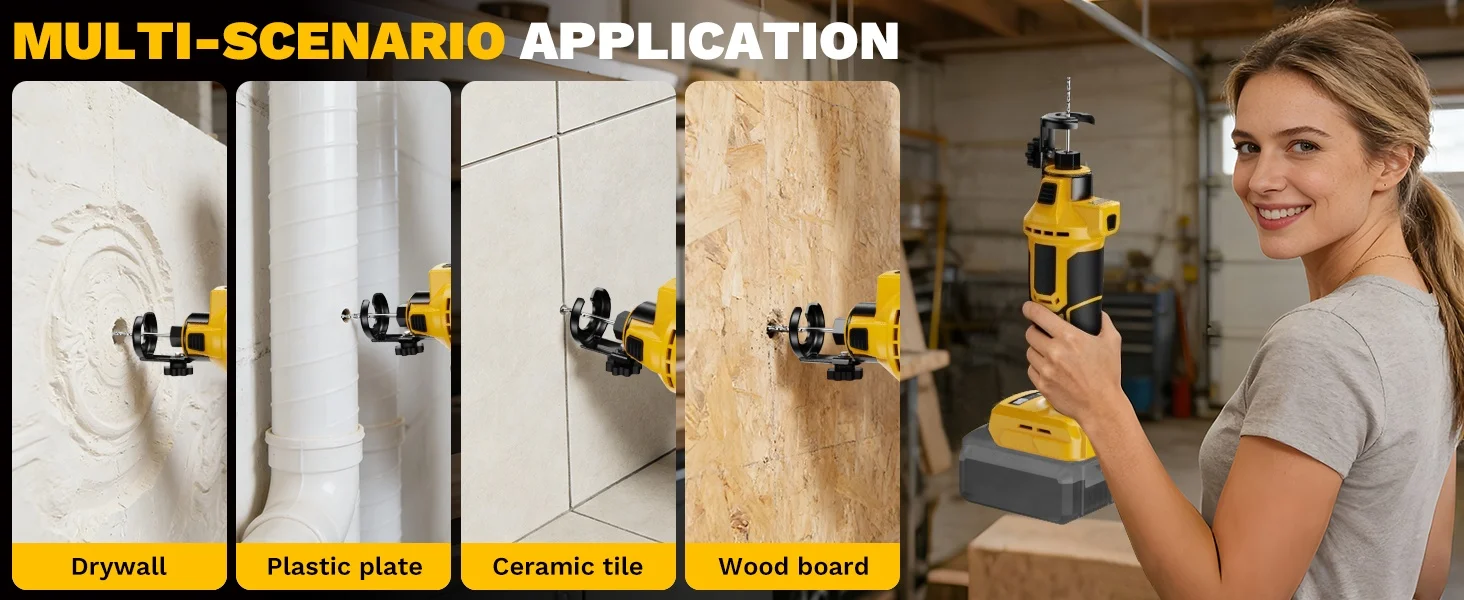 Cordless Brushless Drywall Cut-Out Tool 3 Speed Adjustable Rotary Saw with Up to