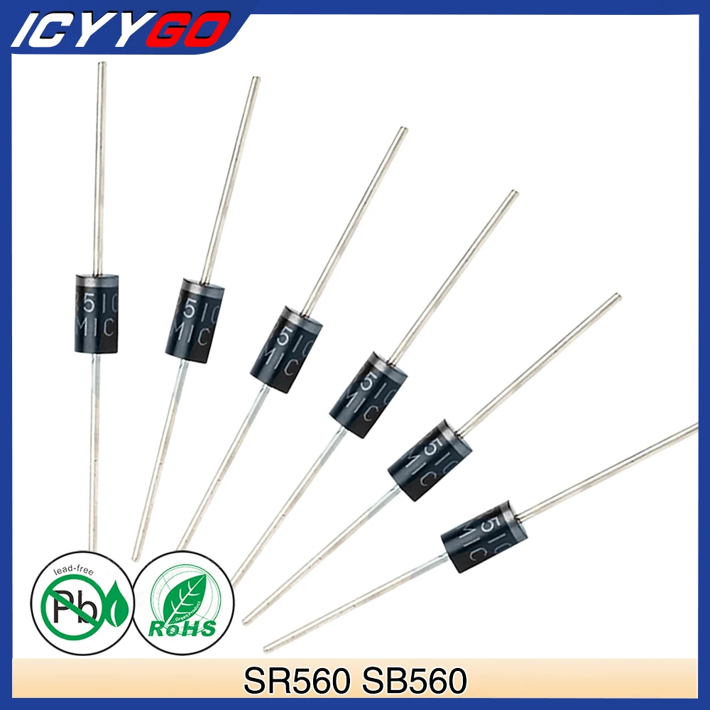 20 Pz Sb560 Sr560 Do-27 Diodi Raddrizzatori A Barriera Schottky 5A 60 V Do-201Ad Assiale 5 Amp 60 Volt Sr 560 Icyygo