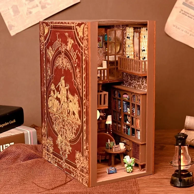 

Kits Gifts Miniature Castle Shelf Retro Magic Secret Bookshelf Handmade Decor Book Building Home Nook Insert Wooden Bookend