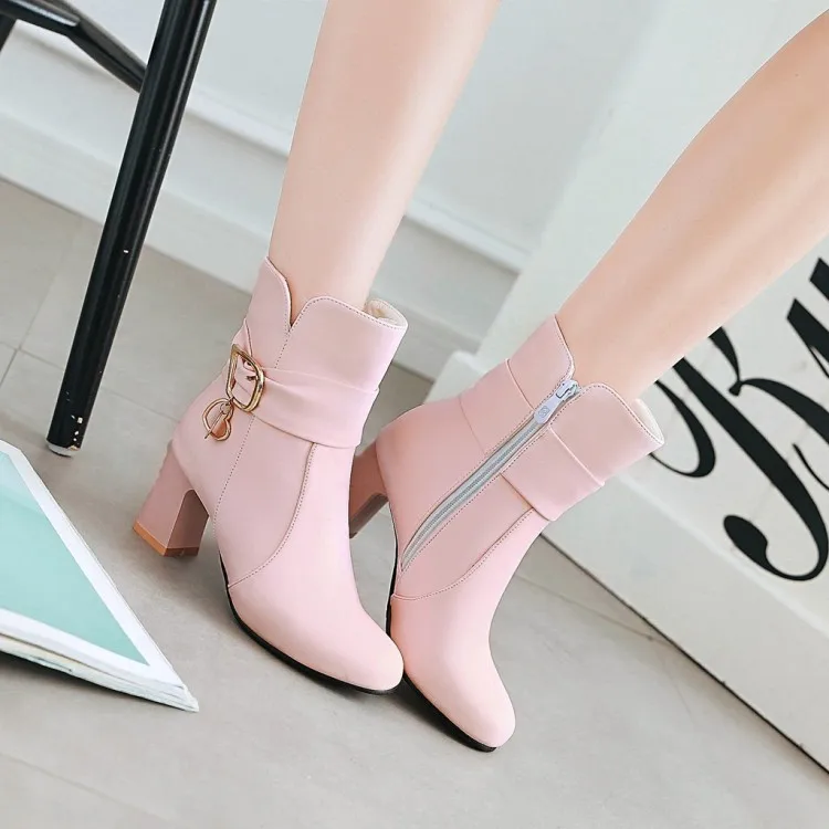 New tyle contracted ankle boots women Round headtoe autumn Winter high heels zip shoes Thick heel fashion boot High-heeled shoes