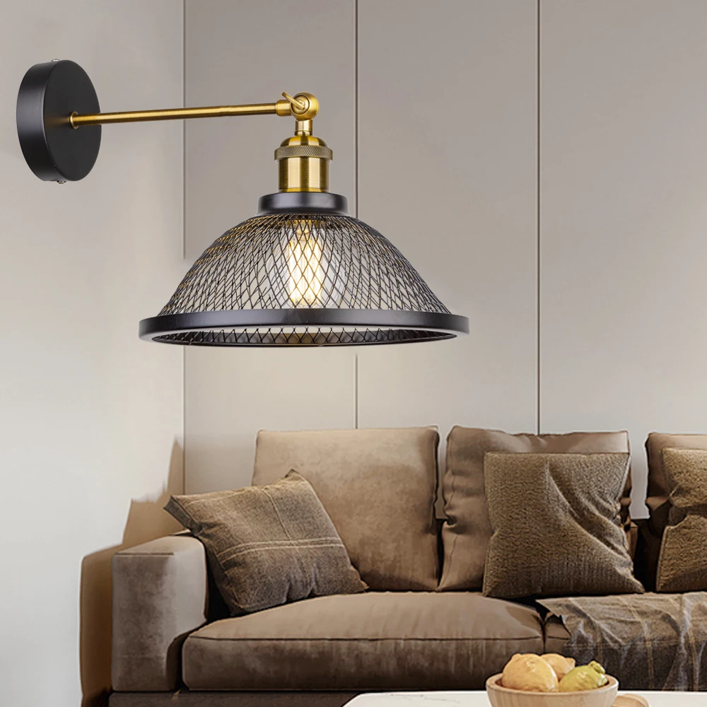 vintage black metal cage wall light iron net sconce