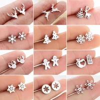 Korean Fashion Deer Snowflake Stud Earrings for Women Girl Christmas Jewelry Gingerbread Man Earings Bow Mouse Ear Piercing Gift