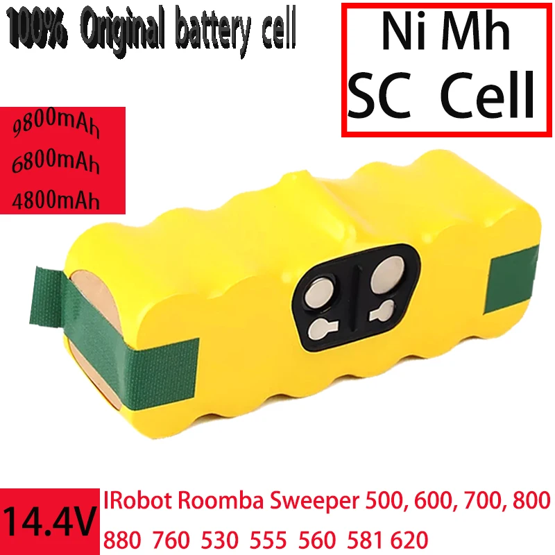 

Battery Replacement for 14.4V Sweeper, Ni Mh, 4800mAh/6800mAh/9800mAh, for Robot Roomba Sweeper 500, 600, 700, 800, Etc