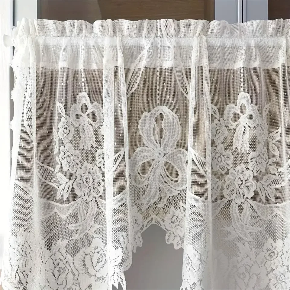 Rideau Court Dentelle Beige 130x41cm - Cantonnière Cuisine Salle De Bain - Style Vintage