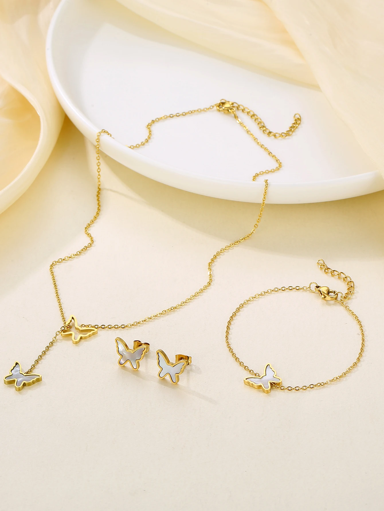 Butterfly Stainless Steel Jewelry Set Woman 2 Pieces