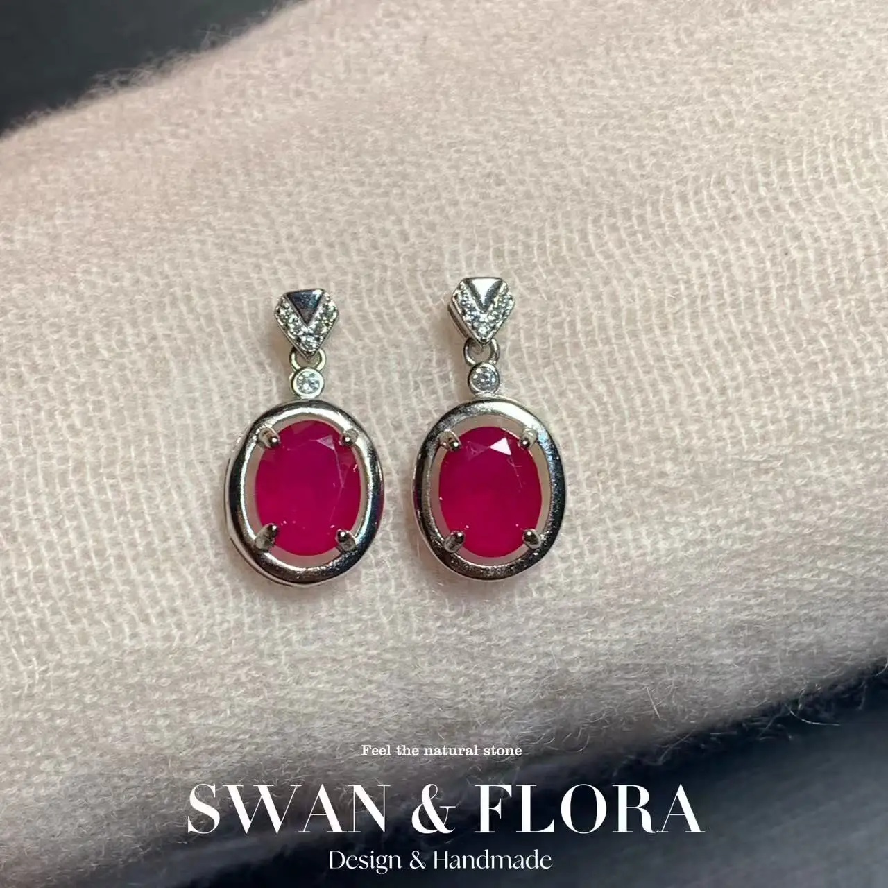 Oval Natural Ruby Earrings 925 Silver Stud Earring For Women 925 Sterling Silver Cute Gift Prevent Allergy Fine Jewelry