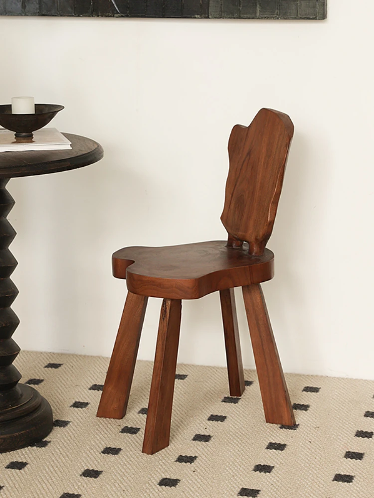 Medieval solid wood chair hand-carved coffee backrest stool