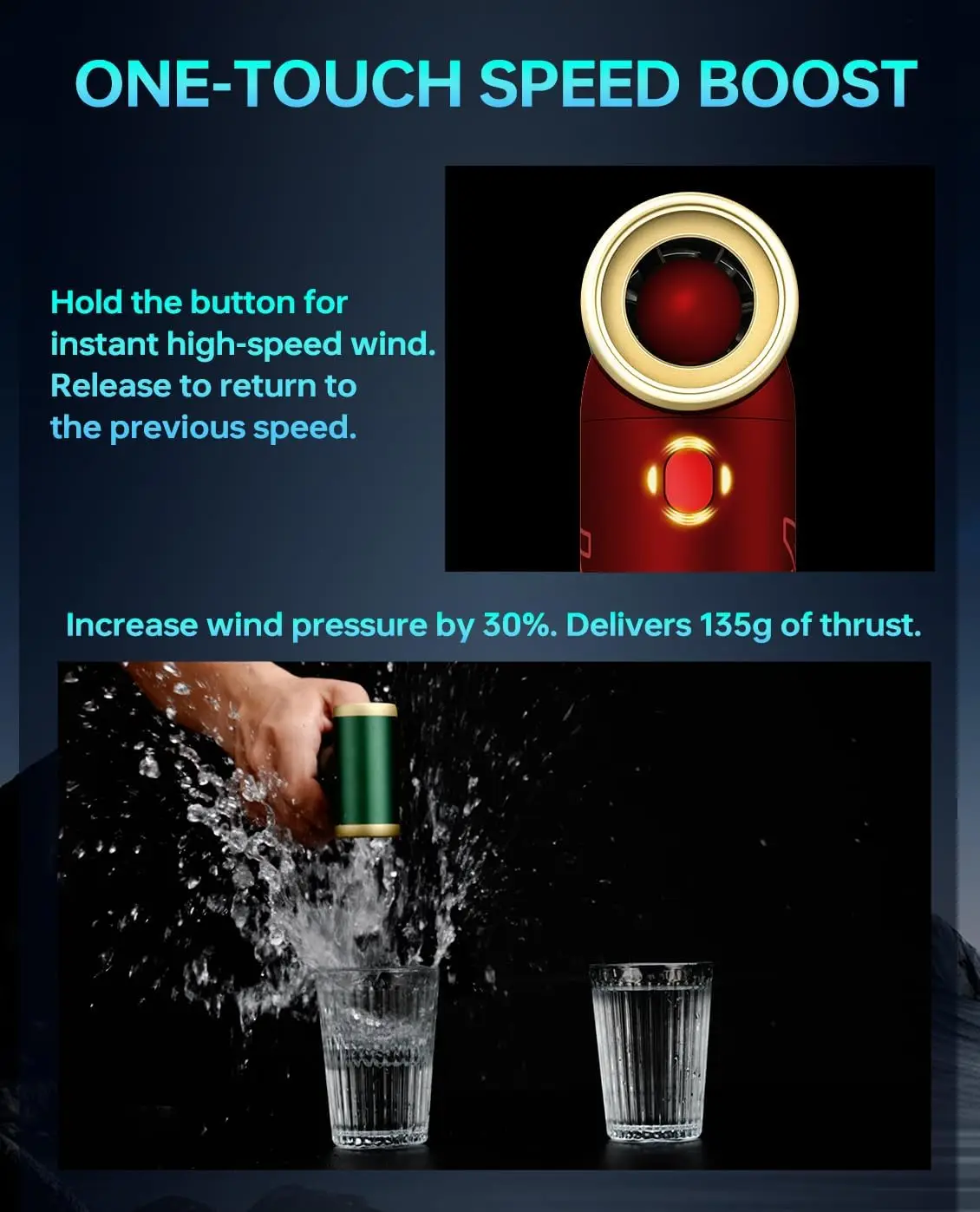 KiCA JetFan 2S 휴대용 공기 송풍기 117000RPM 충전식 미니 팬, 금속 쉘 익스트림 모드, 캠핑 하이킹 바베큐 야외 도구