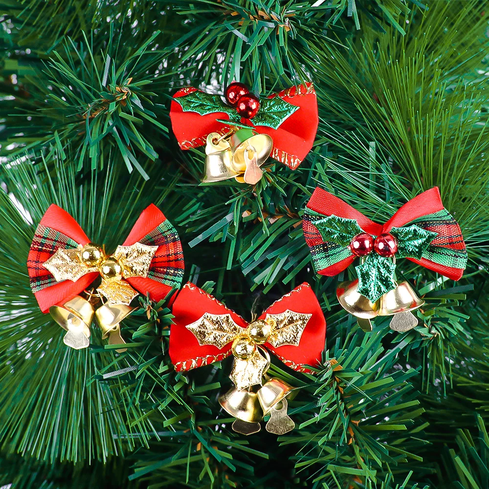 Description Picture 2 of item1/100PCS Mini Bowknot Jingle Bell Christmas Trees Hanging Pendant Small Bow with Bell Ornament Party Gifts New Year Decorations