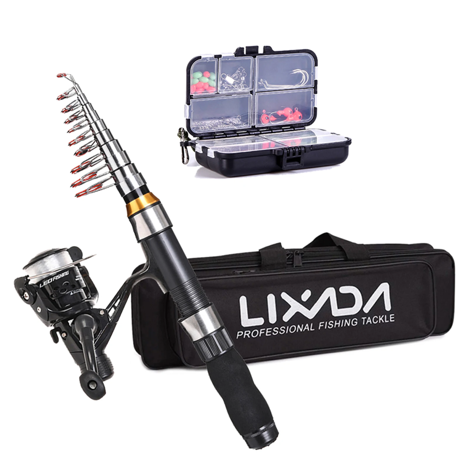 Lixada 낚싯대 릴 콤보 풀 키트, 텔레스코픽 낚싯대, 스피닝 릴 세트, 소프트 루어 배럴 스위블 백, 2.1m, 2.3 m, 2PCs