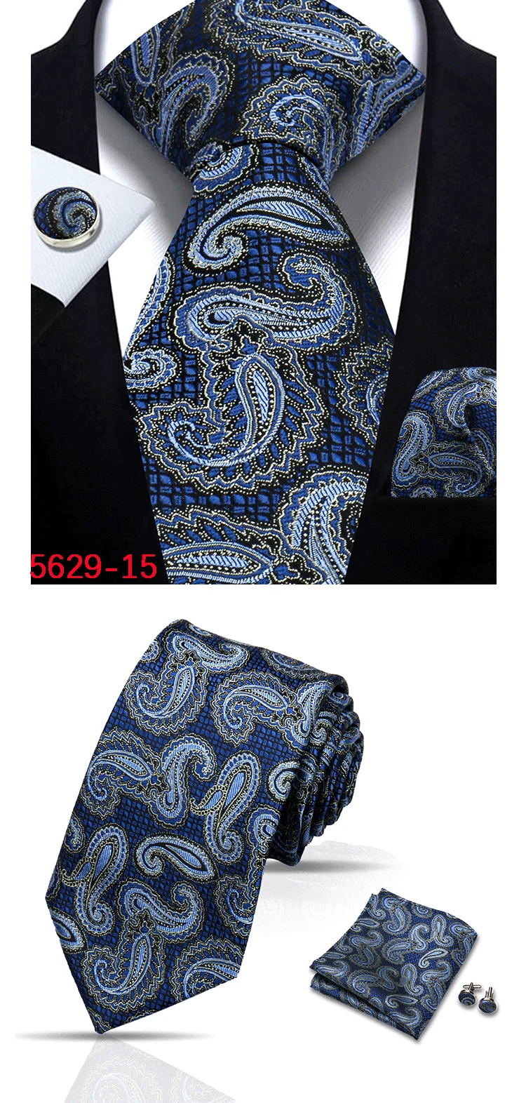 Herren-Krawatte, Paisley-Jacquard, gewebt, 8 cm, formelle Business-Hochzeitskrawatte, Einstecktuch-Set, Anzug-Krawatte, hochwertige handgefertigte Gravata – Detail 26