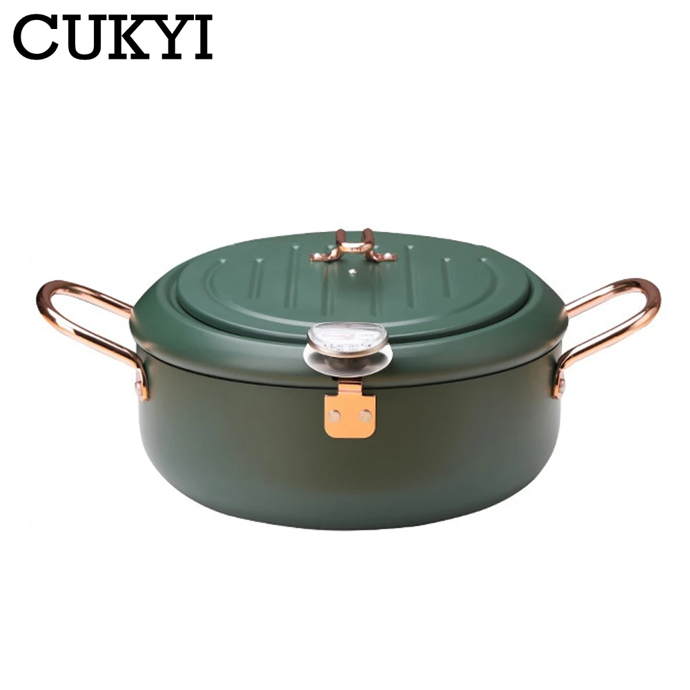 2.2L/3.4L Japanese style deep fryer Gas Tempura Chicken French fries Fryer Stainless Steel Cooking pot boiler with Thermometer 6