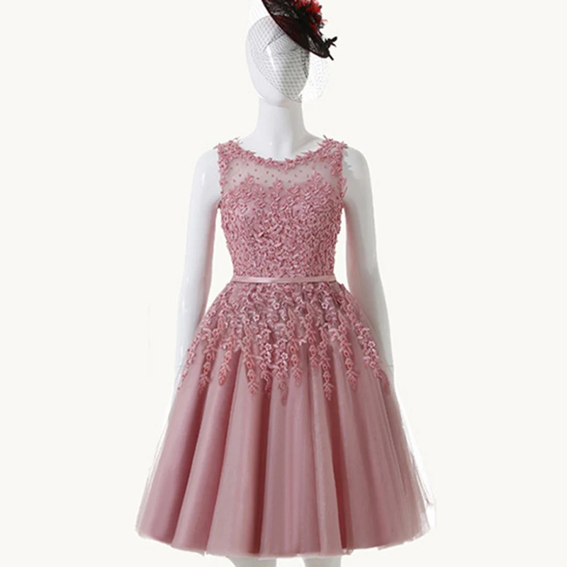 Sexy Illusion Lace Appliques Homecoming Dresses Elegant Cocktail Party Dresses With Pearls Short Evening Gowns Robe De Soiree evening dresses cocktail dress